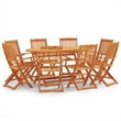 vidaXL Solid Eucalyptus Wood 9 Piece Set Outdoor Dining Set Natural/Brown