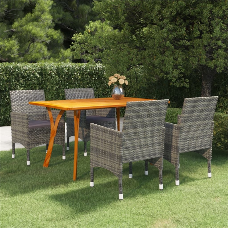 vidaXL Solid Acacia Wood 5 Piece Set Dining Set in Gray