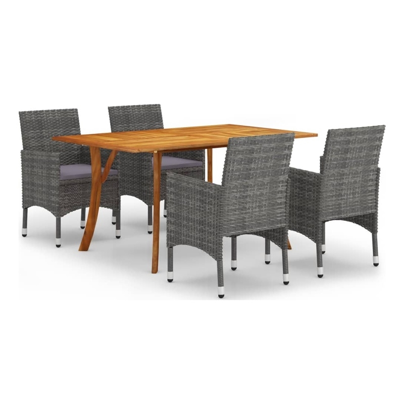 vidaXL Solid Acacia Wood 5 Piece Set Dining Set in Gray