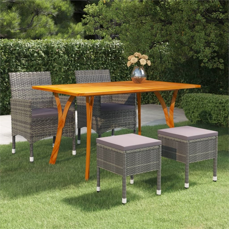 vidaXL Solid Acacia Wood 5 Piece Sturdy Dining Set in Gray