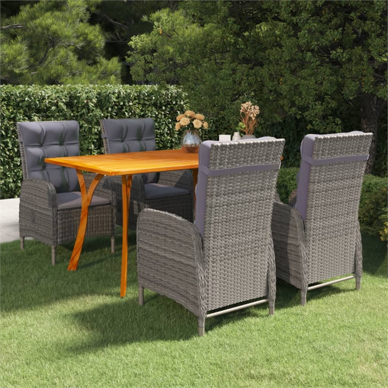 vidaXL Solid Acacia Wood 5 Piece Set Durable Dining Set in Gray