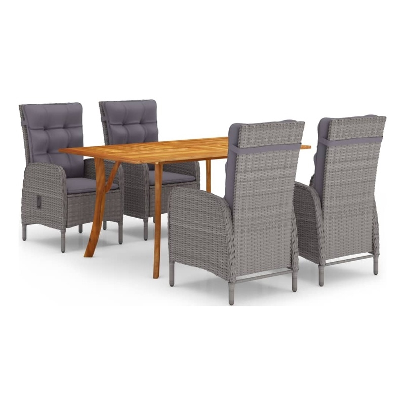 vidaXL Solid Acacia Wood 5 Piece Set Durable Dining Set in Gray
