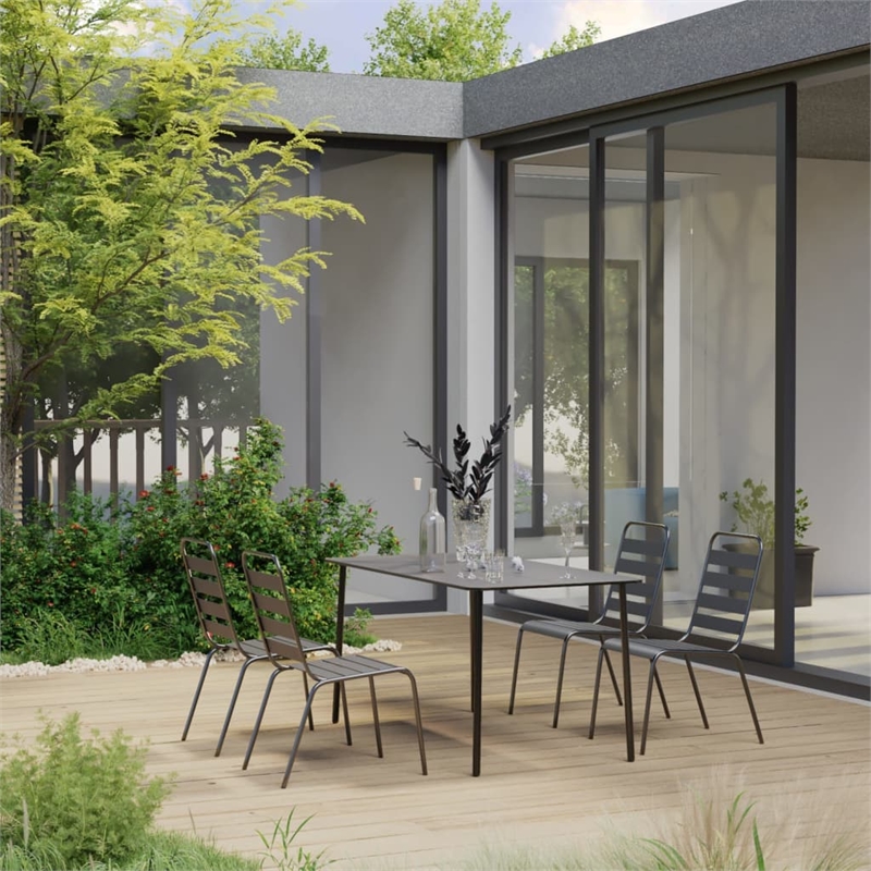 vidaXL Steel With E-Coated and Powder-Coated Dining Set in Dark Gray