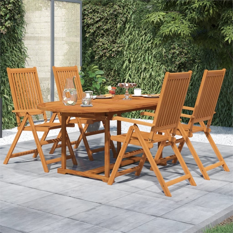 vidaXL Solid Acacia Wood Medium Foldable Garden Dining Set Natural/Brown