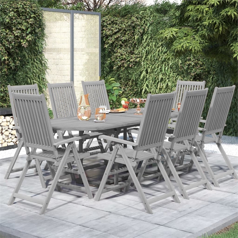 vidaXL Solid Acacia Wood Garden Dining Set in Gray