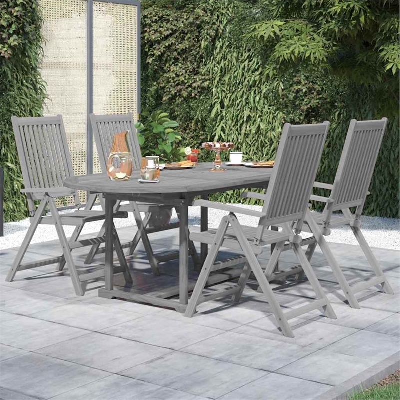 vidaXL Solid Acacia Wood Medium Extendable Garden Dining Set in Gray