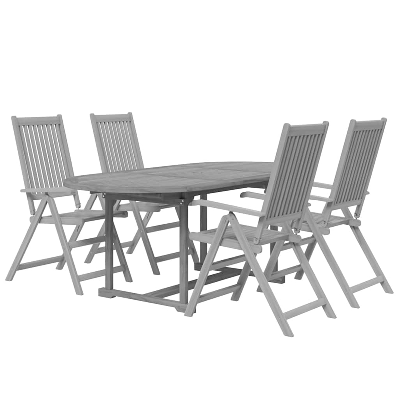 vidaXL Solid Acacia Wood Medium Extendable Garden Dining Set in Gray