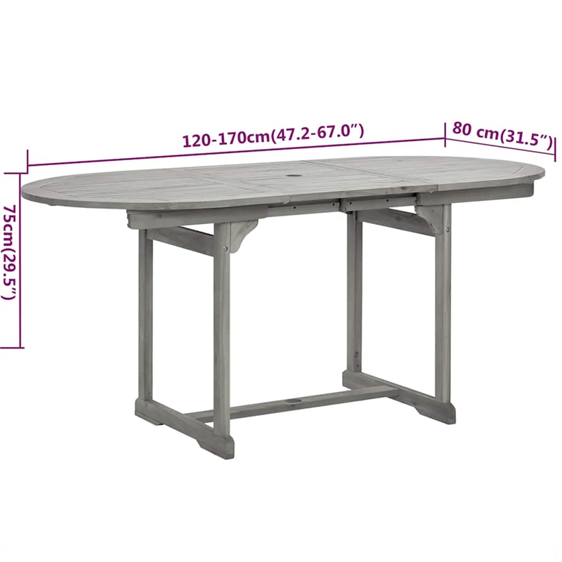 vidaXL Solid Acacia Wood Medium Extendable Garden Dining Set in Gray