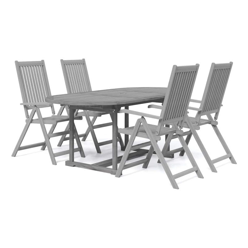 vidaXL Solid Acacia Wood Medium Extendable Garden Dining Set in Gray