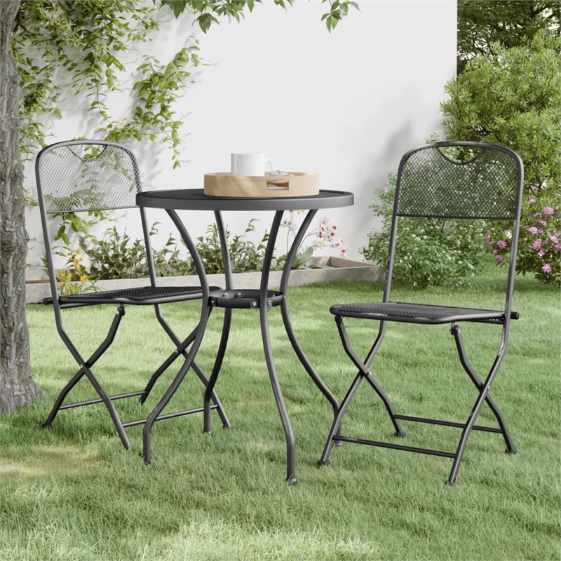 vidaXL Expanded Metal Mesh With E-Coating Garden Dining Set in Anthracite/Gray