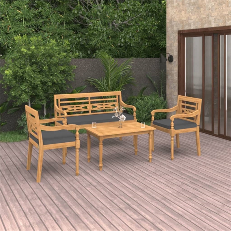 vidaXL Patio Dining Set Teak Fine Sanded Teak Hardwood Medium - Set of 4