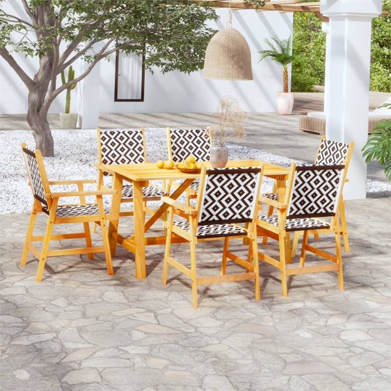 vidaXL 7PC Solid Acacia Wood Garden Dining Set in Brown