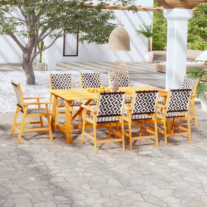 vidaXL 9PC Solid Acacia Wood Garden Dining Set in Brown