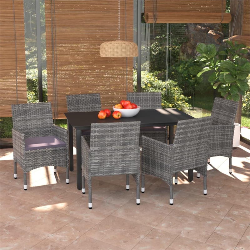 vidaXL Glass 7 Piece Garden Dining Set in Gray