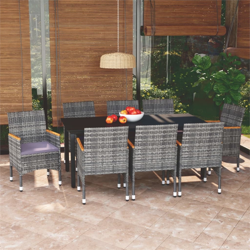 vidaXL Dining Set in Black/Gray/Dark Gray/Natural Wood