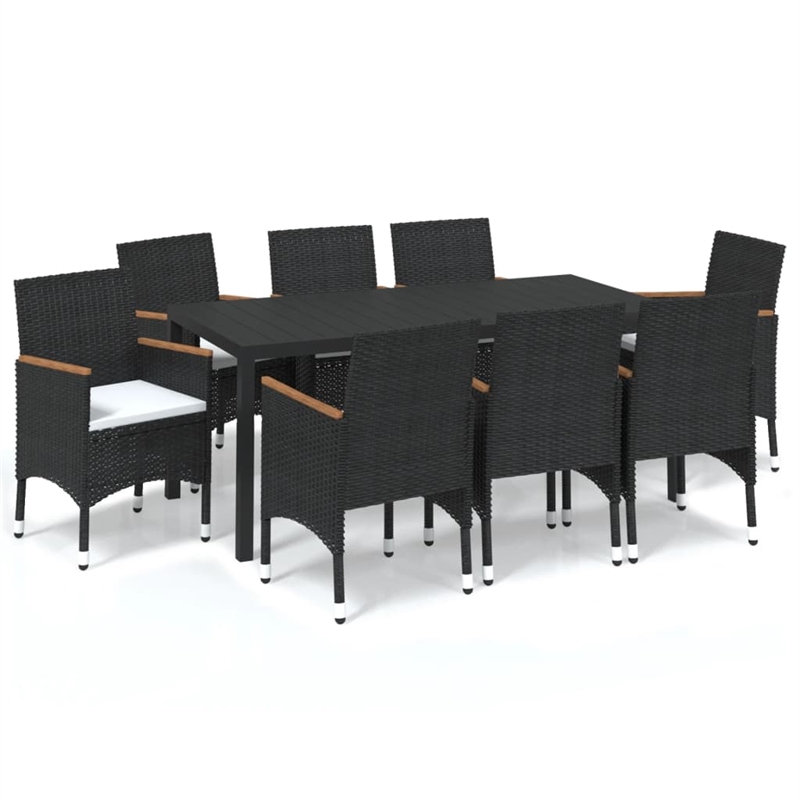 vidaXL PE Rattan & Solid Acacia Wood Dining Set in Black