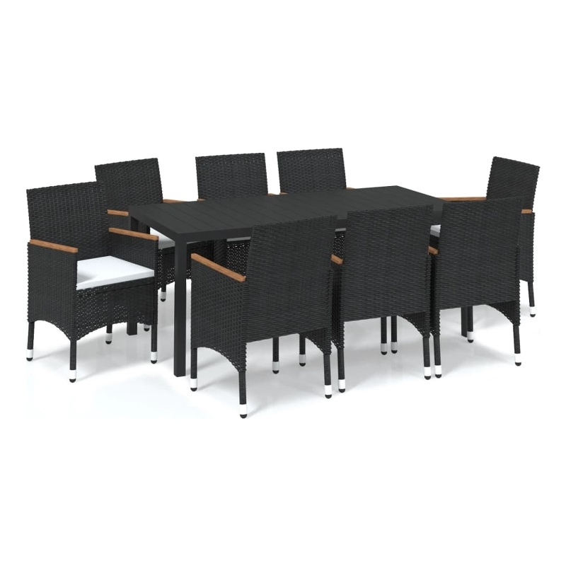 vidaXL PE Rattan & Solid Acacia Wood Dining Set in Black