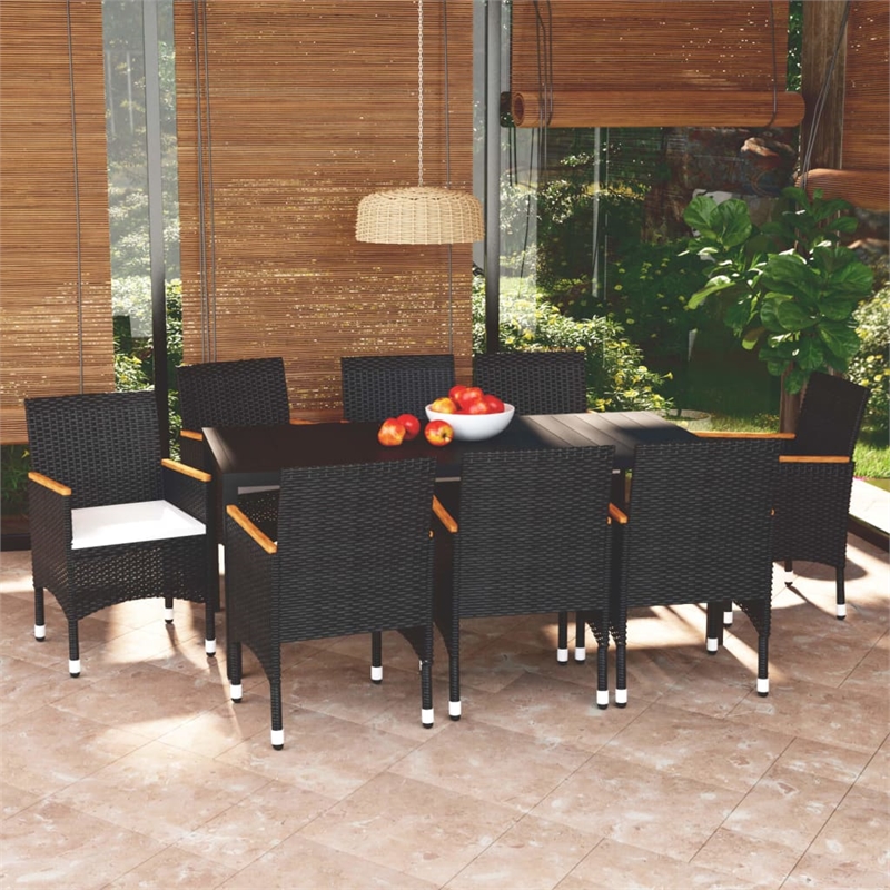 vidaXL PE Rattan & Solid Acacia Wood Dining Set in Black