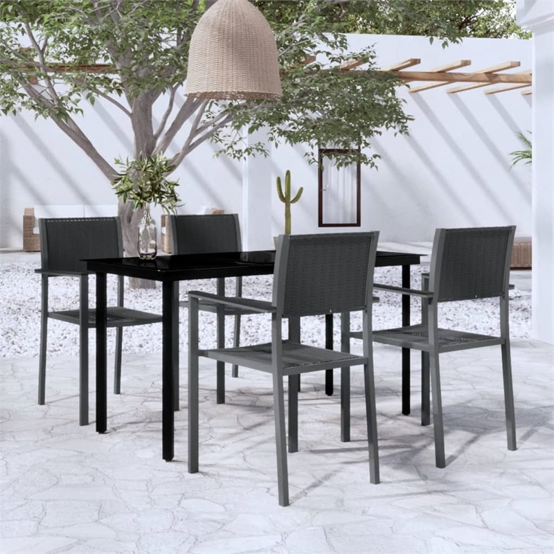 vidaXL Powder-Coated Steel Garden Dining Set in Black