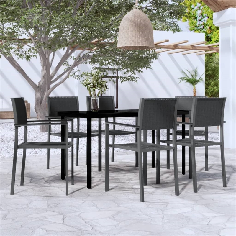 vidaXL Powder-Coated Steel Garden Dining Set in Black