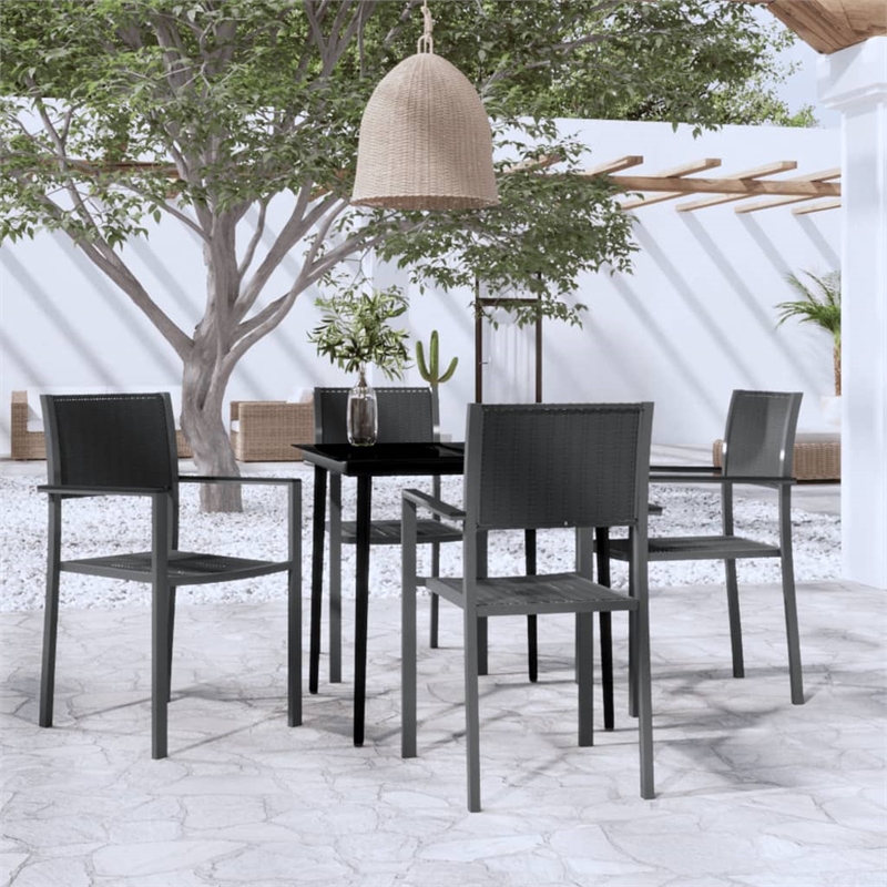 vidaXL 5PC Powder-Coated Steel Garden Dining Set in Black
