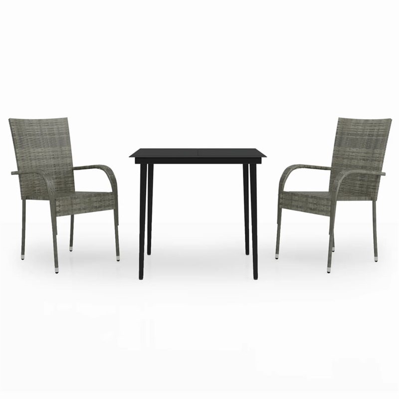 vidaXL PE Rattan Medium Durable Garden Dining Set in Gray and Black