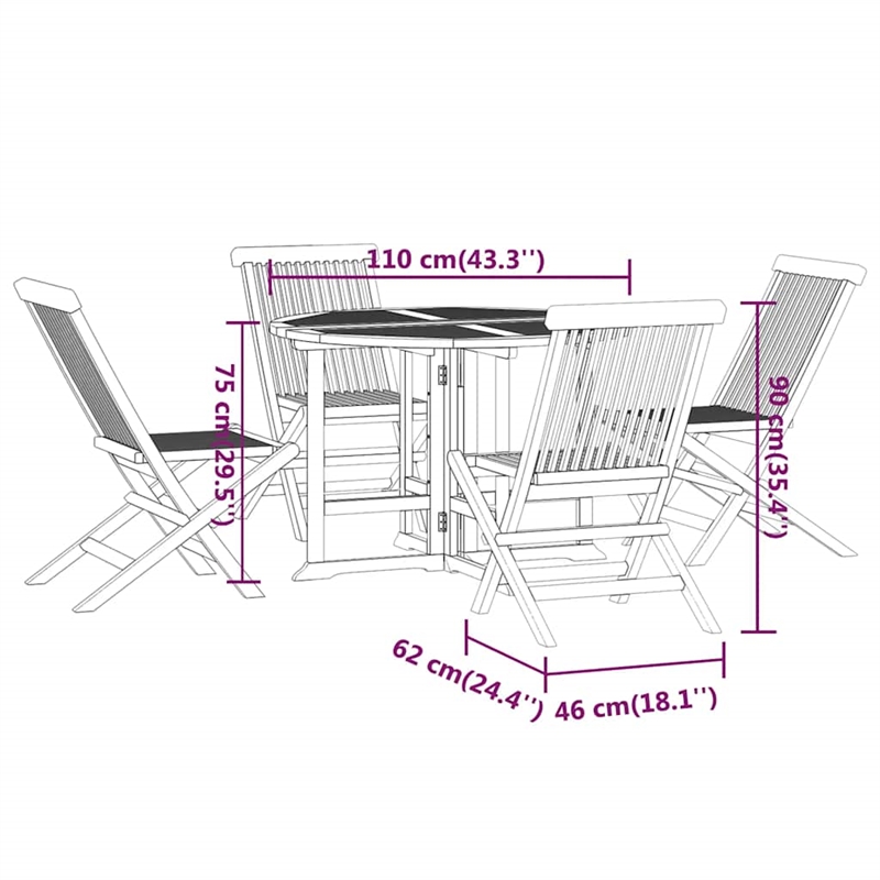 vidaXL Solid Teak Wood Medium Foldable Outdoor Dining Set in Brown