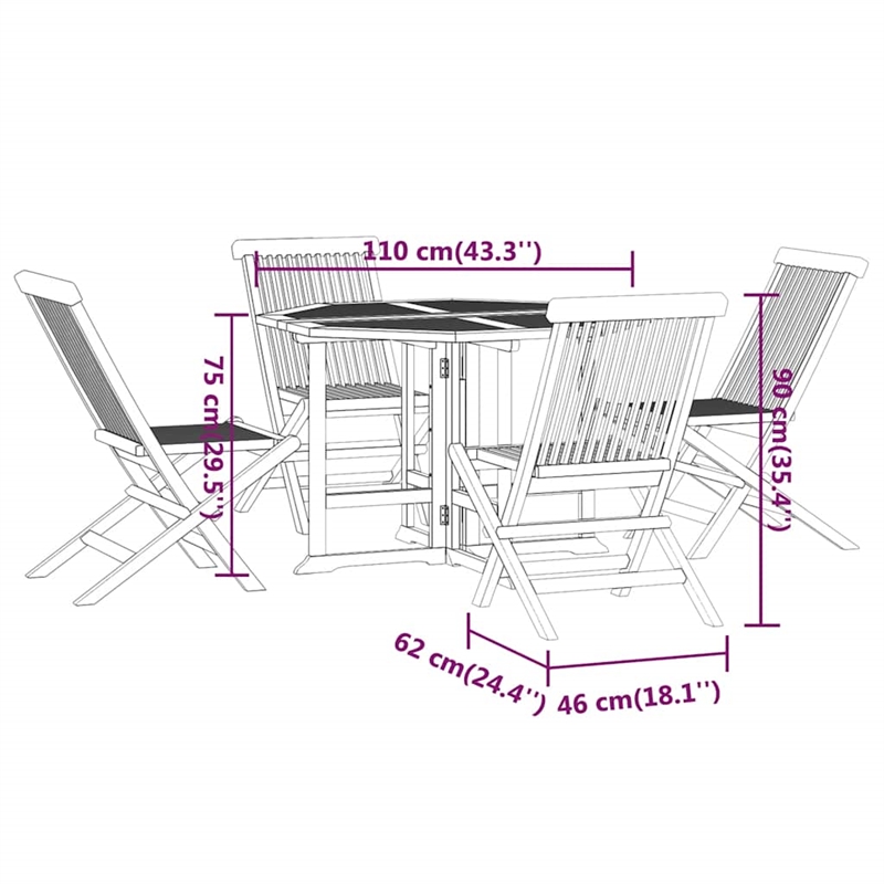 vidaXL Solid Teak Wood Compact Foldable Outdoor Dining Set in Brown