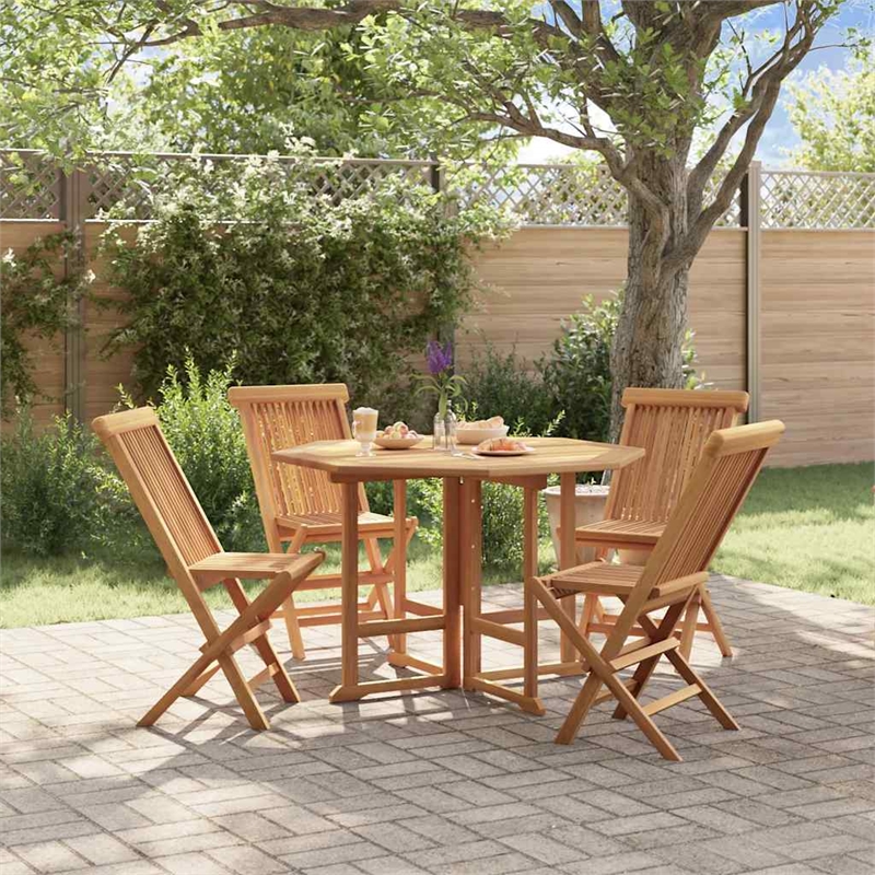 vidaXL Solid Teak Wood Compact Foldable Outdoor Dining Set in Brown