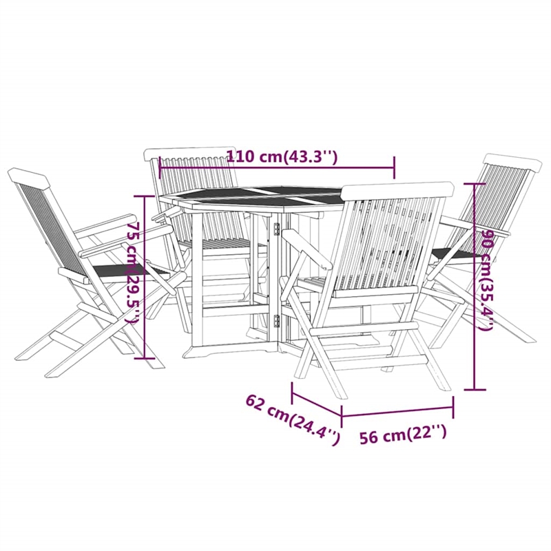 vidaXL Sanded Teak Hardwood Medium Outdoor Dining Set Natural/Brown