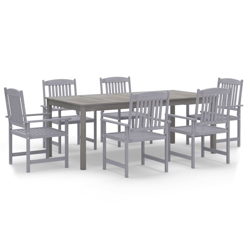 vidaXL Solid Acacia Wood Seven Piece Set Durable Garden Dining Set in Gray