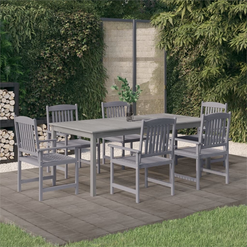 vidaXL Solid Acacia Wood Seven Piece Set Durable Garden Dining Set in Gray