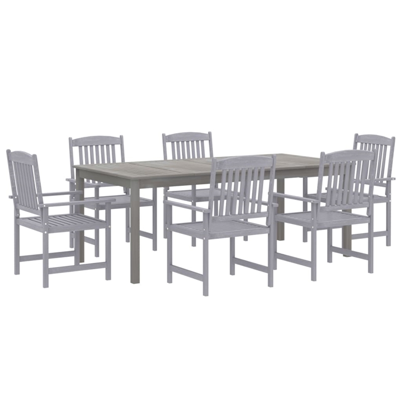 vidaXL Solid Acacia Wood Seven Piece Set Durable Garden Dining Set in Gray