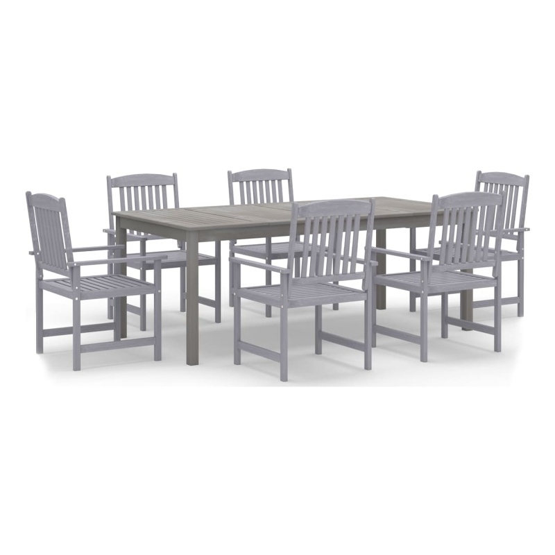 vidaXL Solid Acacia Wood Seven Piece Set Durable Garden Dining Set in Gray