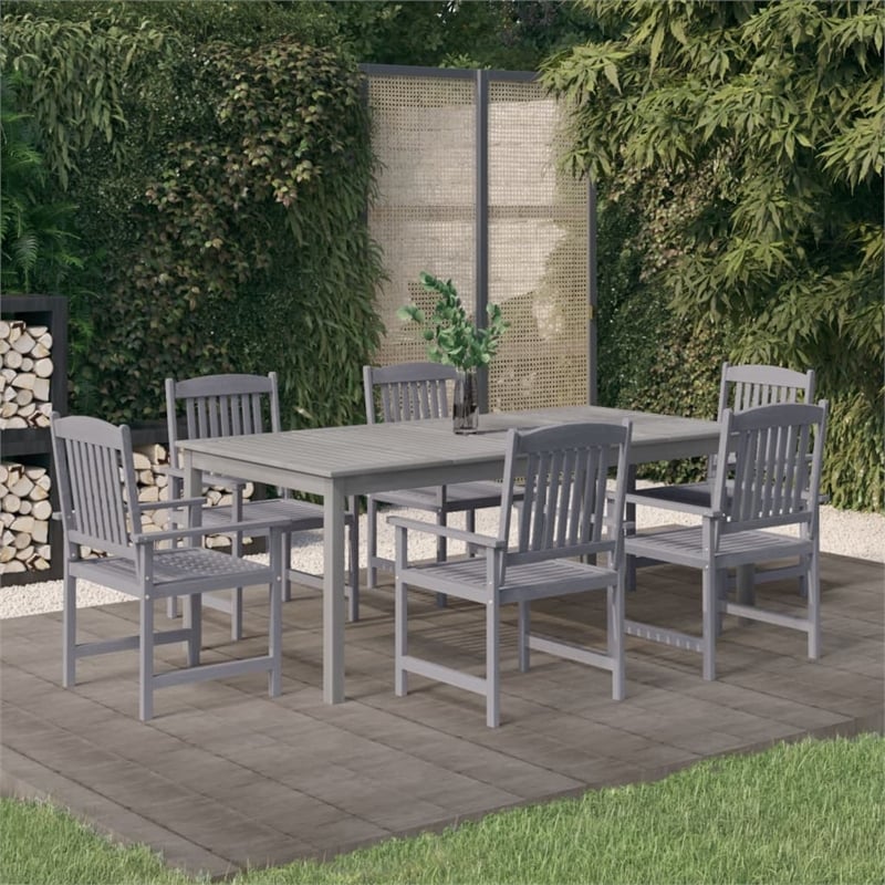 vidaXL Solid Acacia Wood Seven Piece Set Durable Garden Dining Set in Gray