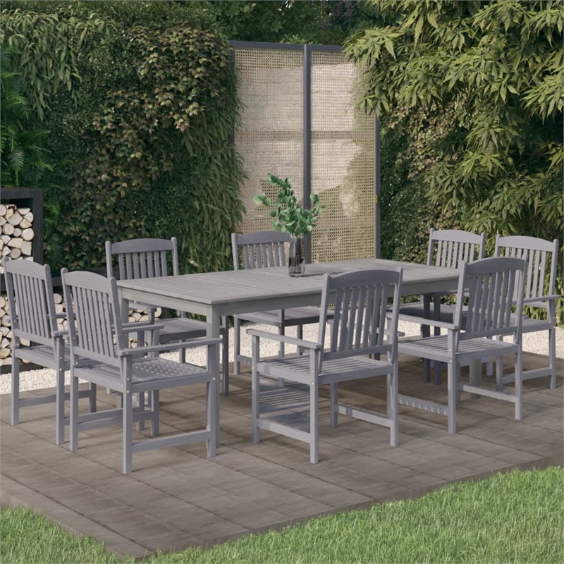 vidaXL Solid Acacia Wood Garden Dining Set in Gray