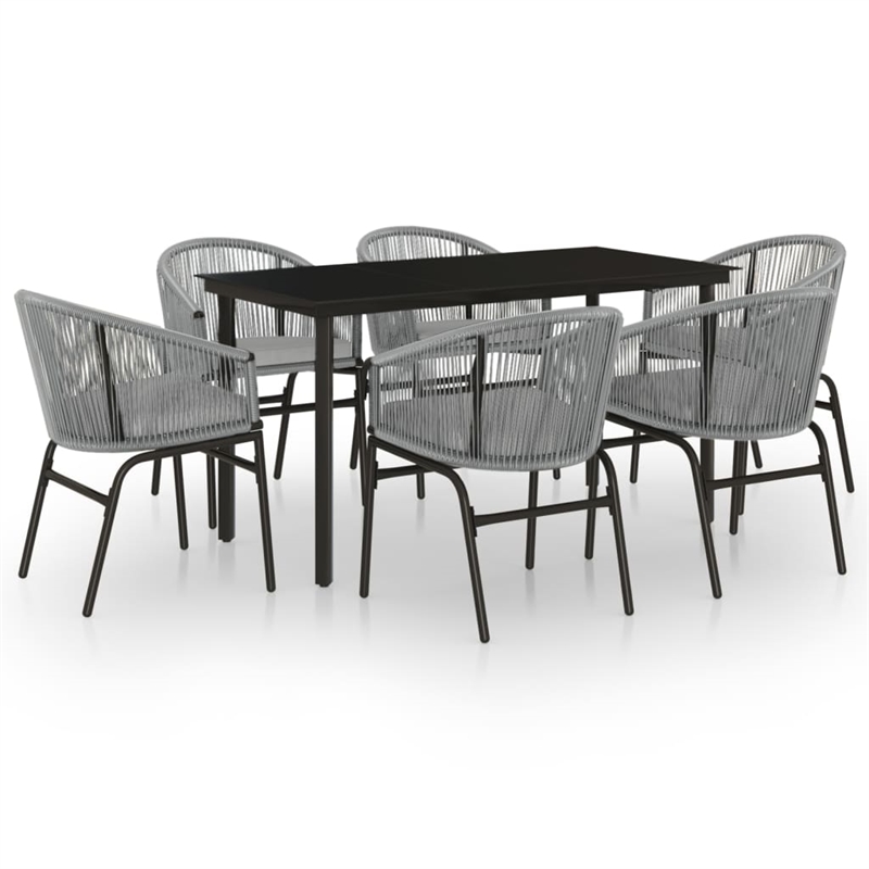 vidaXL Powder-Coated Steel 7 Piece Set Durable Garden Dining Set in Black