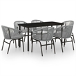 vidaXL Powder-Coated Steel 7 Piece Set Durable Garden Dining Set in Black