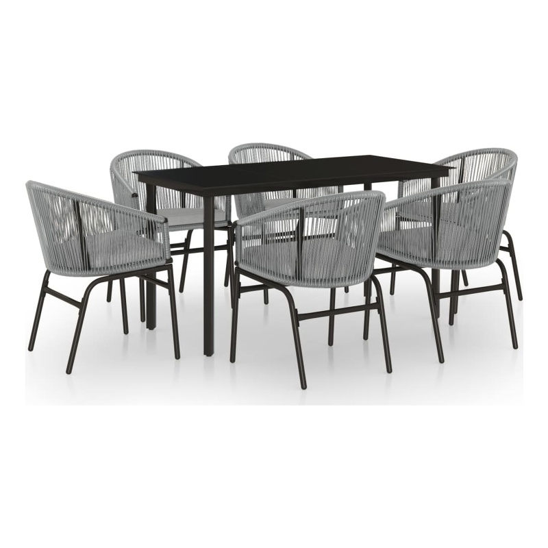 vidaXL Powder-Coated Steel 7 Piece Set Durable Garden Dining Set in Black