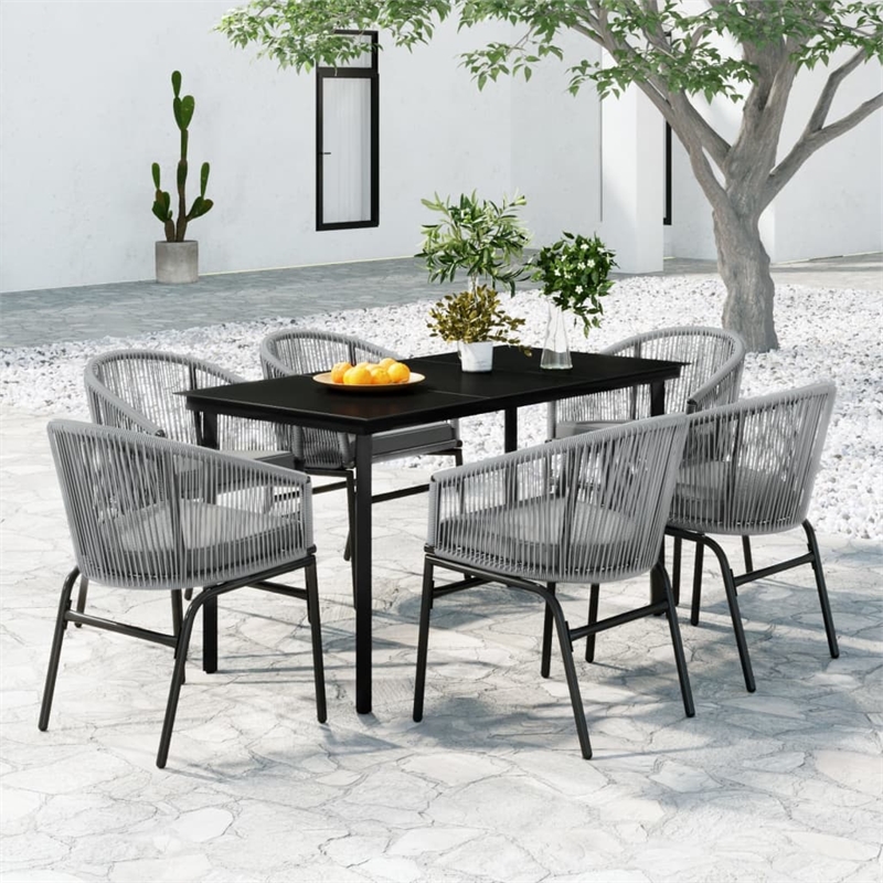 vidaXL Powder-Coated Steel 7 Piece Set Durable Garden Dining Set in Black