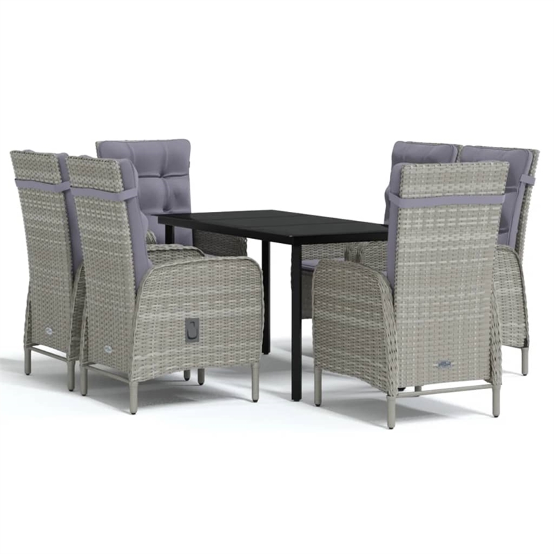 vidaXL PE Rattan Large Ergonomic Garden Dining Set in Gray and Black