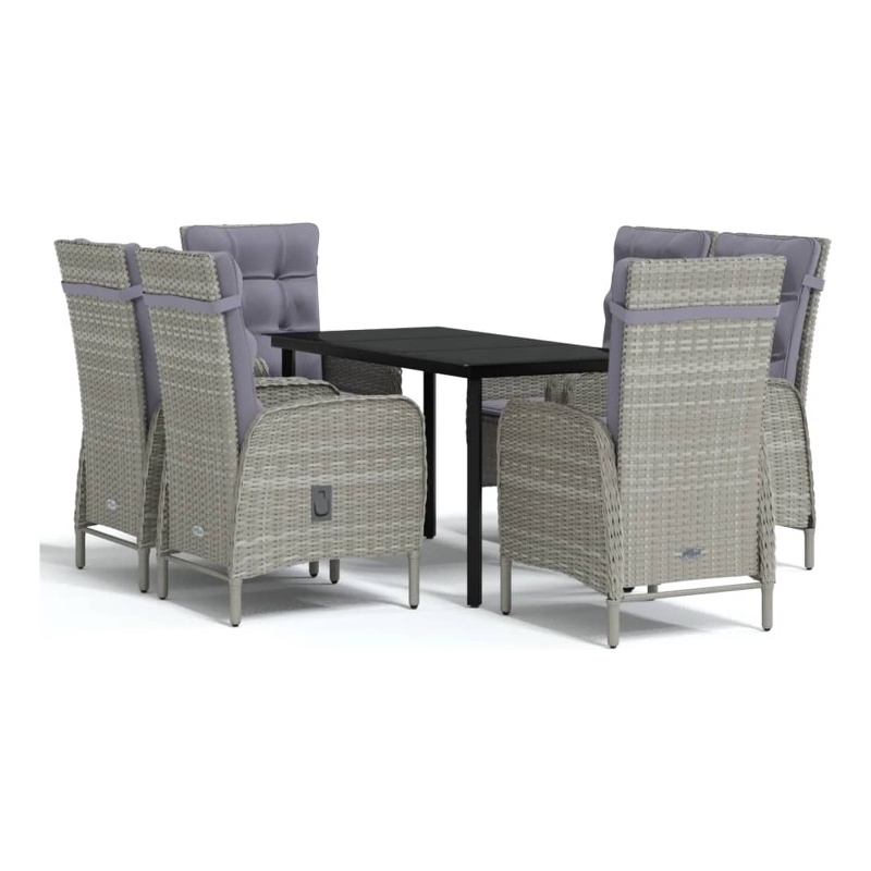 vidaXL PE Rattan Large Ergonomic Garden Dining Set in Gray and Black