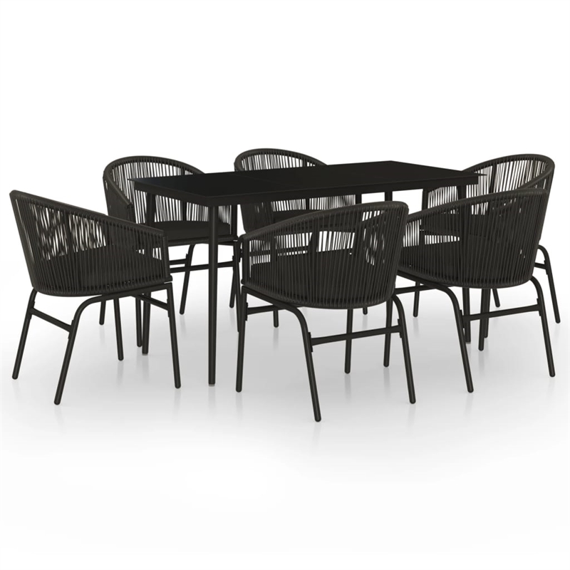 vidaXL Powder-Coated Steel 7 Piece Set Durable Garden Dining Set in Black
