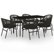 vidaXL Powder-Coated Steel 7 Piece Set Durable Garden Dining Set in Black