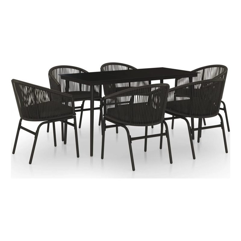 vidaXL Powder-Coated Steel 7 Piece Set Durable Garden Dining Set in Black