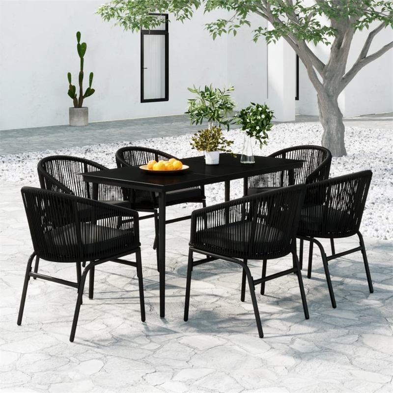 vidaXL Powder-Coated Steel 7 Piece Set Durable Garden Dining Set in Black