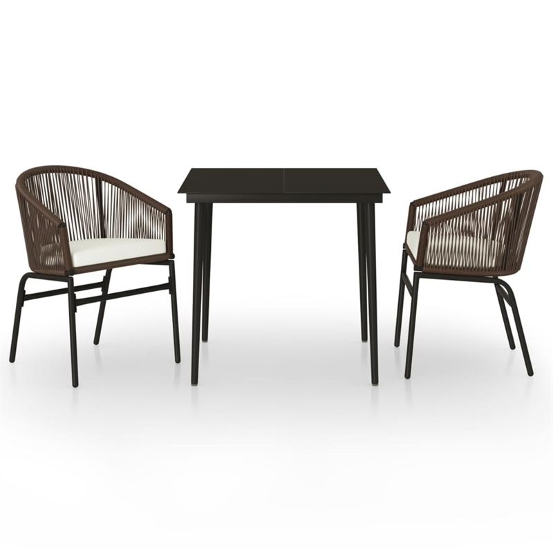 vidaXL Garden Dining Set Table in Black/Chair in Brown/Cushion Cream White