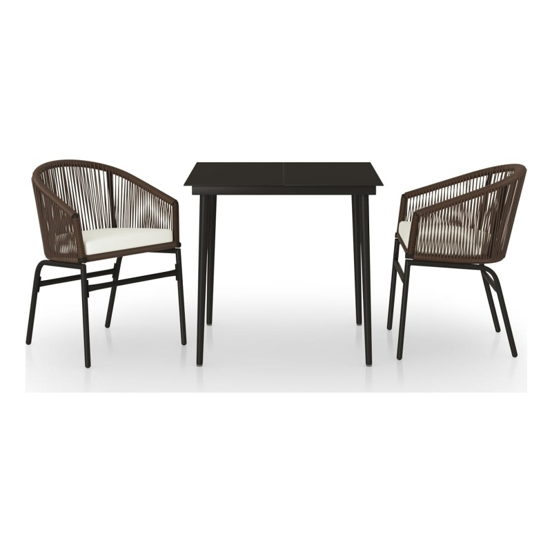 vidaXL Garden Dining Set Table in Black/Chair in Brown/Cushion Cream White