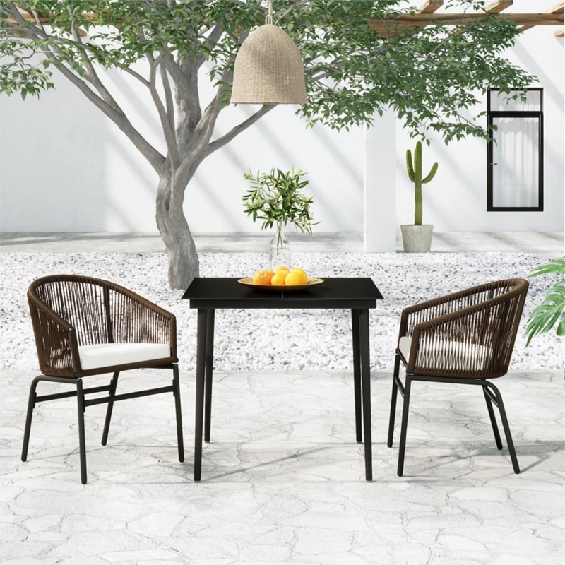 vidaXL Garden Dining Set Table in Black/Chair in Brown/Cushion Cream White