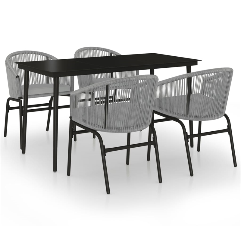 vidaXL Garden Dining Set Table in Black/Chairs in Gray